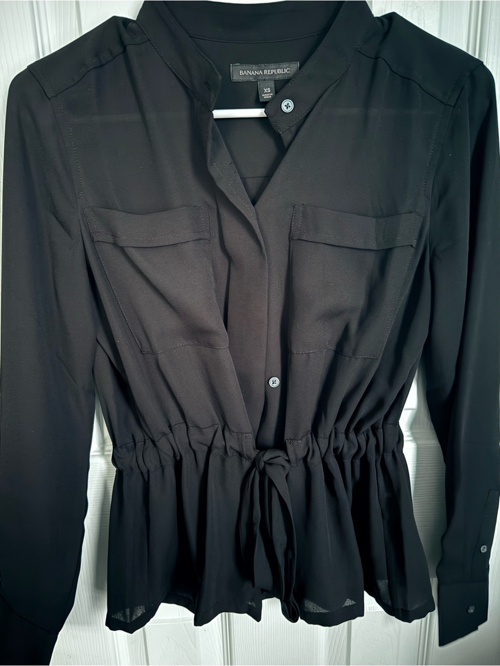 Banana Republic Black Long-Sleeve Drawstring Shirt Dress